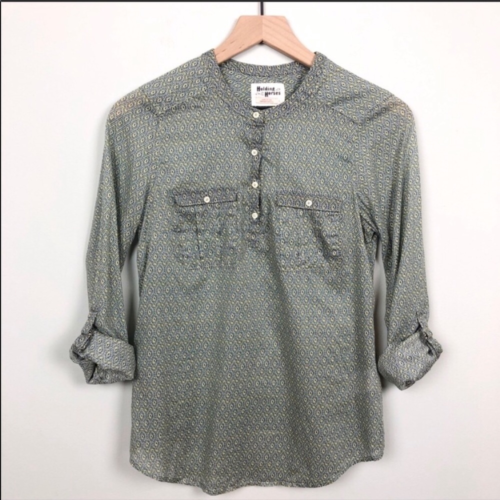 HOLDING HORSES | Green & Yellow Popover Blouse